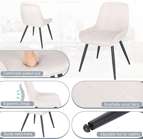 Rootz Dining Chair Set - Kitchen Chair - Upholstered Chairs - Ergonomic Design - 81.5cm x 38cm x 47cm - Velvet - Metal Legs