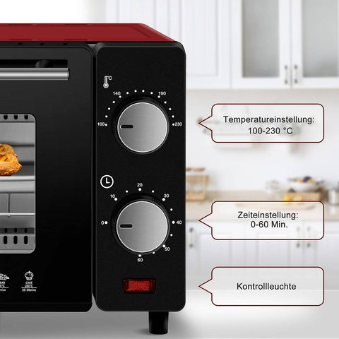 Rootz Compact 10L Mini Oven - Countertop Oven - Space-Saving Cooker - Efficient Temperature Control, Multifunctional, Safe Design - 36.5cm x 22.1cm x 28.5cm