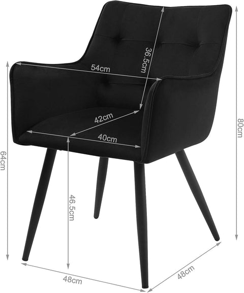 Rootz Velvet Dining Chair - Elegant Chair - Comfortable Seating - High-Density Foam - Sturdy Metal Frame - Adjustable Non-Slip Feet - 57cm x 80cm x 57cm