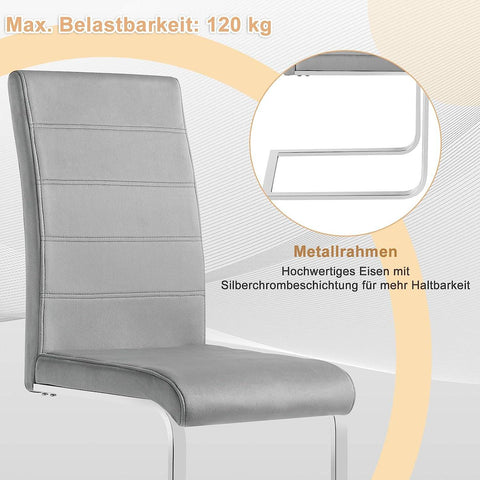 Rootz Eetkamerstoelen Set van 4 - Sledestoel - Stoelen met hoge rugleuning - Fluwelen bekleding - Stabiel metalen frame - Ergonomisch ontwerp - Vloerbescherming - 41 cm x 100 cm x 55,5 cm