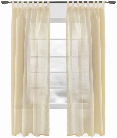 Rootz 2 Set Curtain Leaf Scarf - Transparent Linen Optics Drape - Window Covering - Sun Protection - 140x245cm