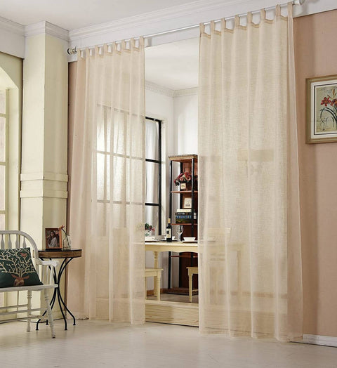 Rootz 2 Set Curtain Leaf Scarf - Transparent Linen Optics Drape - Window Covering - Sun Protection - 140x245cm