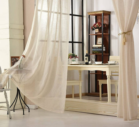 Rootz 2 Set Linen Optics Curtains - Transparent Drapes - Window Treatments - Durable & Breathable - Brown 140x225cm