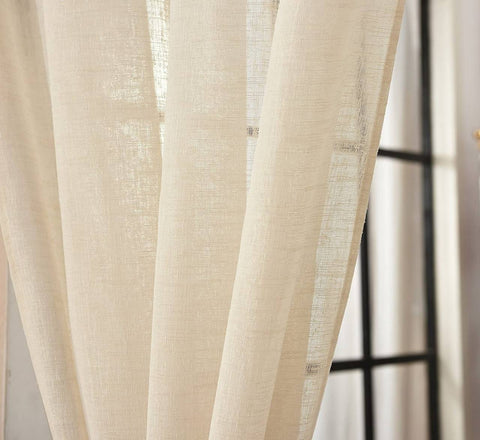 Rootz 2 Set Curtain Leaf Scarf - Transparent Linen Optics Drape - Window Covering - Sun Protection - 140x245cm