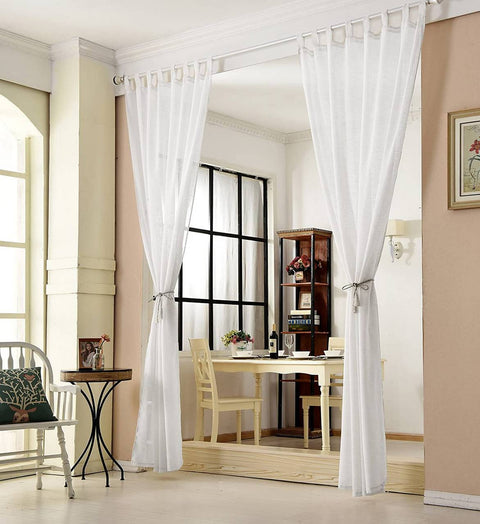 Rootz 2 Set Curtain Loop Scarf - Sheer Drapes - Linen-look Curtains - Durable & Breathable - 140cm x 245cm White
