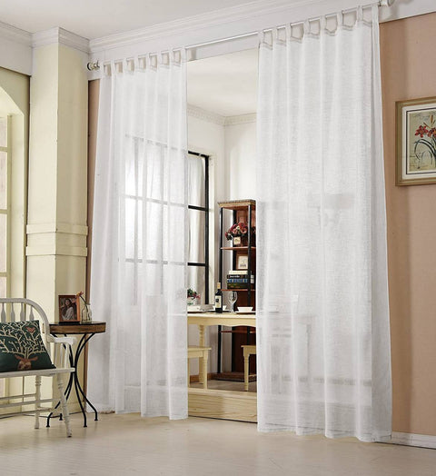 Rootz 2 Set Curtain Loop Scarf - Sheer Drapes - Linen-look Curtains - Durable & Breathable - 140cm x 245cm White