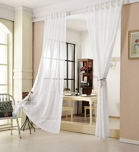 Rootz 2 Set Leaf Scarf Curtains - Sheer Linen Optics - White Drape Panels - Durable & Stylish - 140cm x 175cm