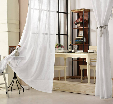 Rootz 2 Set Leaf Scarf Curtains - Sheer Linen Optics - White Drape Panels - Durable & Stylish - 140cm x 175cm
