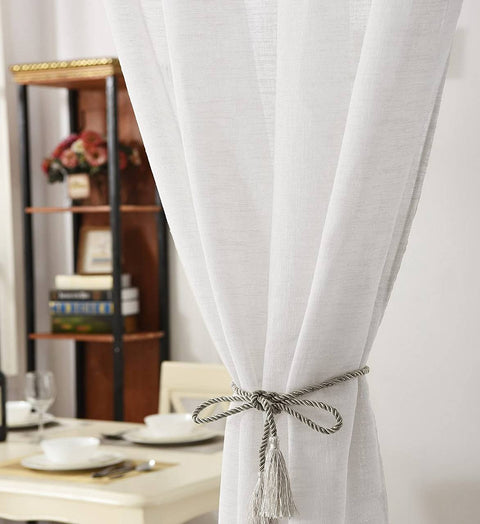 Rootz 2 Set Curtain Loop Scarf - Sheer Drapes - Linen-look Curtains - Durable & Breathable - 140cm x 245cm White