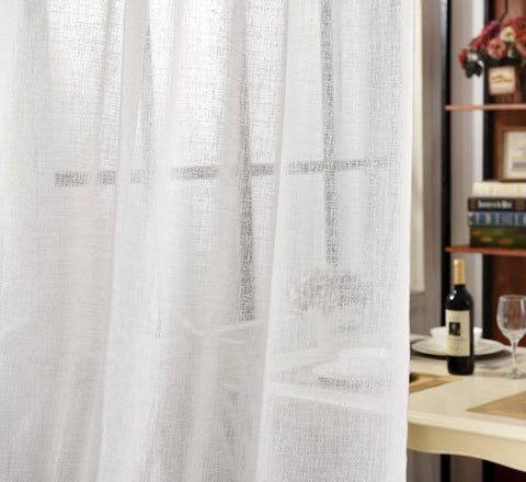 Rootz 2 Set Leaf Scarf Curtains - Sheer Linen Optics - White Drape Panels - Durable & Stylish - 140cm x 175cm