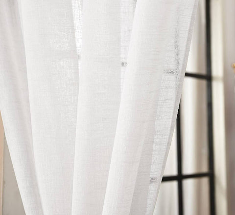 Rootz 2 Set Leaf Scarf Curtains - Sheer Linen Optics - White Drape Panels - Durable & Stylish - 140cm x 175cm