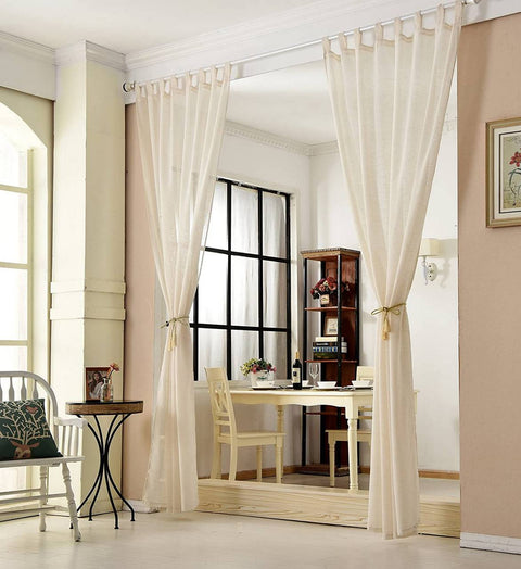Rootz 2 Set Sand Curtain - Window Drapes - Linen Look - Provides Privacy - 140x175cm