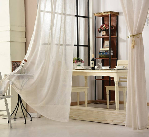 Rootz 2 Set Sand Curtain - Window Drapes - Linen Look - Provides Privacy - 140x175cm