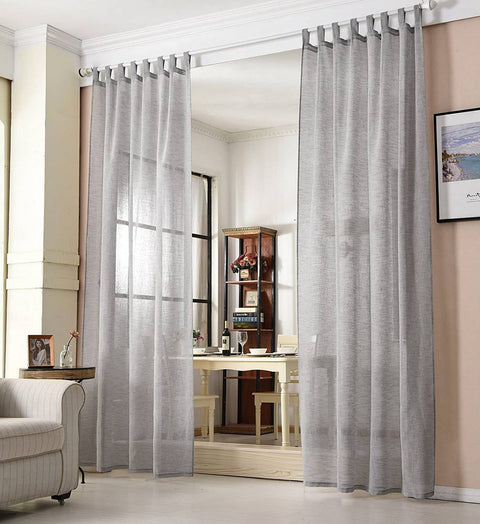 Rootz 2 Set Curtain Loop Scarf - Sheer Linen Look - Transparent Window Drapes - Durable & Breathable - 140cm x 225cm - Dark Gray