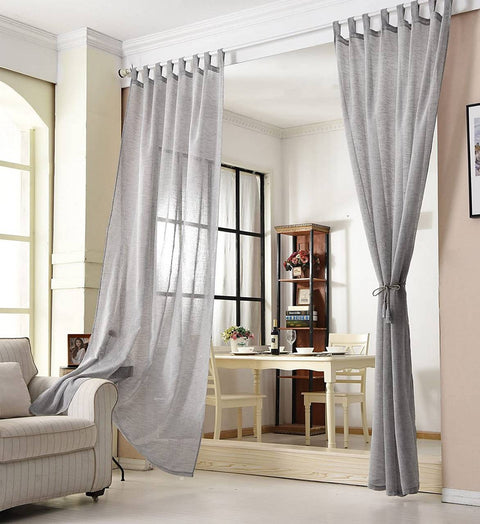 Rootz 2 Set Curtain Loop Scarf - Sheer Linen Look - Transparent Window Drapes - Durable & Breathable - 140cm x 225cm - Dark Gray