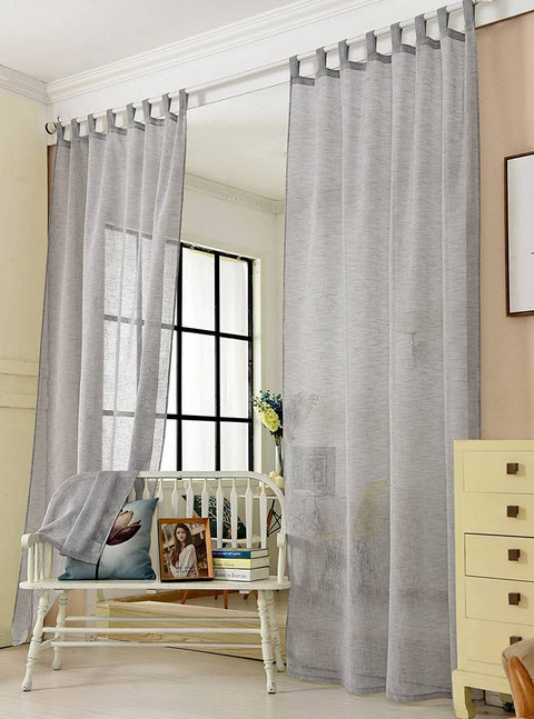 Rootz 2 Set Curtain Loop Scarf - Sheer Linen Look - Transparent Window Drapes - Durable & Breathable - 140cm x 225cm - Dark Gray