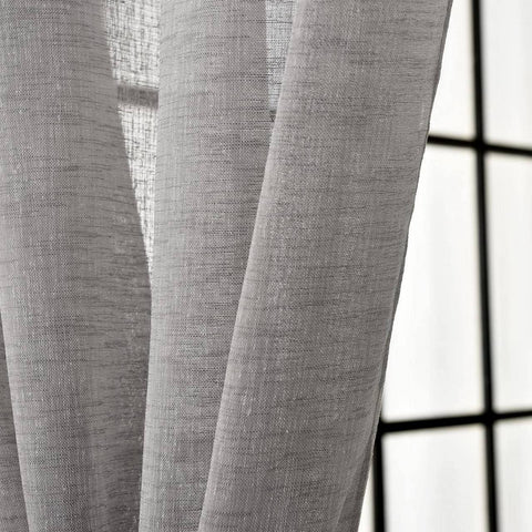 Rootz 2 Set Curtain Loop Scarf - Sheer Linen Look - Transparent Window Drapes - Durable & Breathable - 140cm x 225cm - Dark Gray