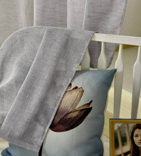 Rootz 2 Piece Curtain Set - Window Drapes - Linen Look - Durable & Translucent - Grey - 140cm x 245cm