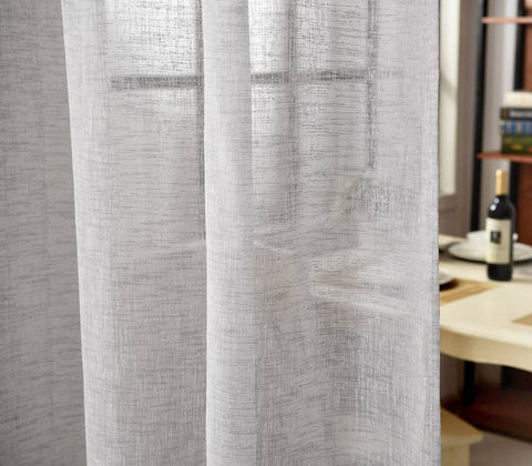 Rootz 2 Set Curtain - Leaf Scarf - Transparent Linen Optics - Grey - Durable & Breathable - 140x245cm