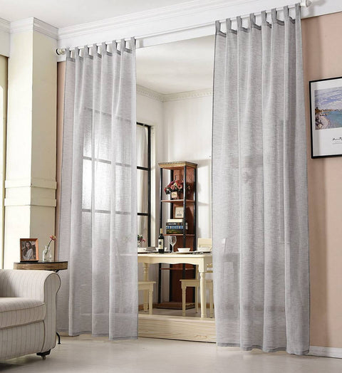 Rootz 2 Set Curtain - Leaf Scarf - Transparent Linen Optics - Grey - Durable & Breathable - 140x245cm
