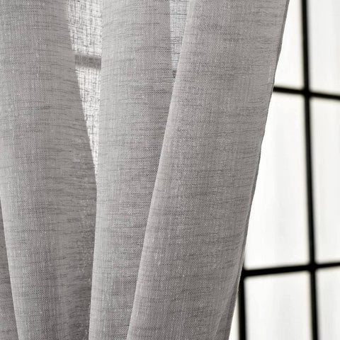 Rootz 2 Set Curtain - Leaf Scarf - Transparent Linen Optics - Grey - Durable & Breathable - 140x245cm
