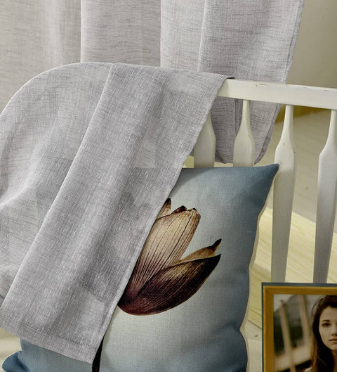 Rootz 2 Set Curtain - Leaf Scarf - Transparent Linen Optics - Grey - Durable & Breathable - 140x245cm