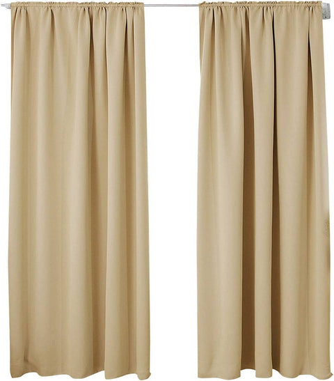 Rootz 2 Set Curtains - Blackout Drapes - Thermal Insulated - Energy Saving - Brown 135x225 cm