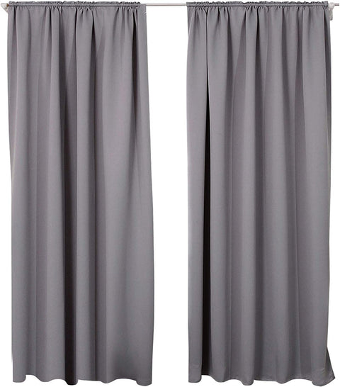 Rootz Grey Curtain Set - Blackout Drapes - Energy-Saving Curtains - Blocks 90-95% Light - 135x175 cm - Polyester Fabric