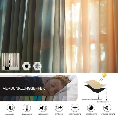 Rootz 2 Set Curtains - Blackberry Window Drapes - Eyelet Curtains - Heat-Insulating & Sound-Damping - 135x225 cm