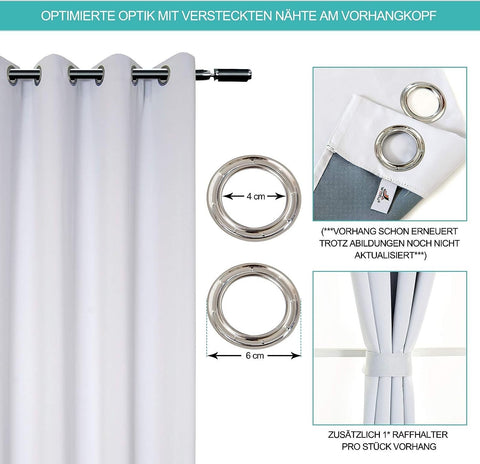 Rootz 2 Set Curtains - Window Drapes - Thermal Insulated Curtains - Energy-Saving - 135cm x 245cm - Light Soft Heat-Insulating White