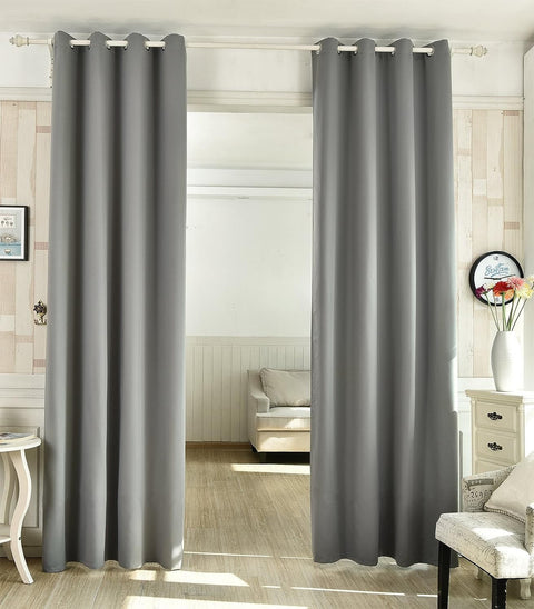 Rootz 2 Set Curtains - Eyelet Drapes - Light Soft Insulating - Energy Efficient - Grey 135x245cm
