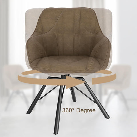 Rootz Rotating Dining Chairs Set of 6 - Swivel Chairs - Armchairs - Comfortable & Ergonomic - 360° Swivel - Robust Metal Frame - 58.5cm x 82.5cm x 54.5cm - Brown Faux Leather
