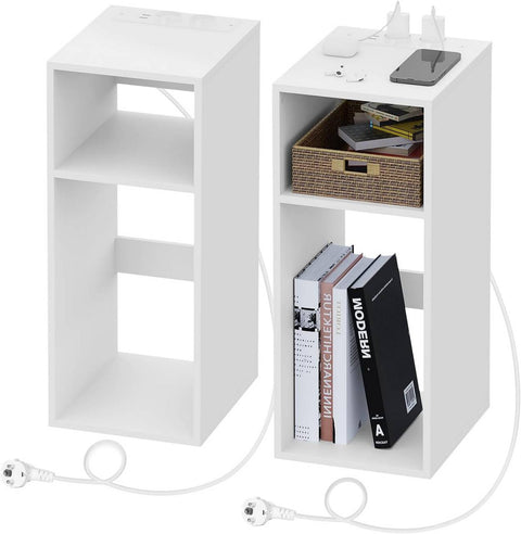 Rootz Bedside Table with power strip - Nightstand - Charging Station - Storage Space - 25cm x 60cm x 30cm