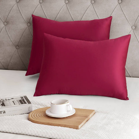Rootz 2 Set Satin Pillow Cover - Soft Silky Pillowcase - Haircare Bedding - Anti-Wrinkle - 50x70 cm Red