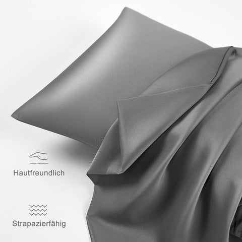 Rootz 2 Set Satin Pillow Covers - Soft Pillow Covers - Silky Pillowcases - Hair Care - 40x60 cm - Elegant Grey with Zipper