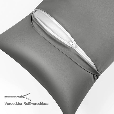 Rootz 2 Set Satin Pillow Cover - Soft Silky Covers - Breathable Hair Care - 65x65cm Grey with Zipper
