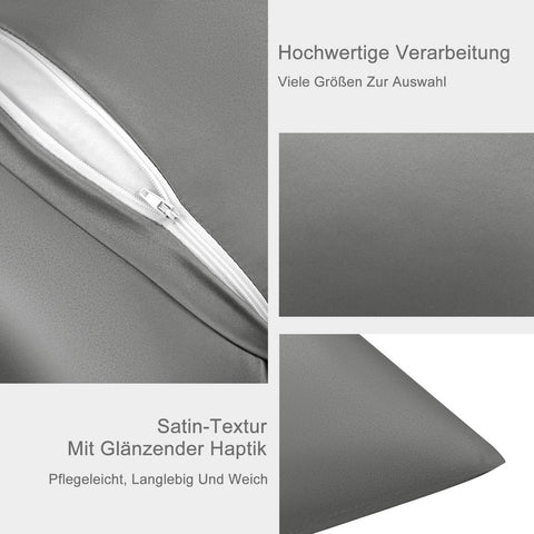 Rootz 2 Set Satin Pillow Covers - Silky Pillowcase - Soft Cushion Cover - Hair Care Benefits - Grey 80x80 cm