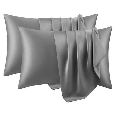 Rootz 2 Set Satin Pillow Covers - Soft Pillow Covers - Silky Pillowcases - Hair Care - 40x60 cm - Elegant Grey with Zipper