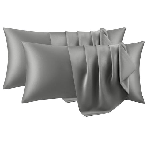 Rootz 2 Set Satin Pillow Cover - Soft Pillowcase - Silky with Zipper - Enhances Hair Care - Grey 40 x 80 cm