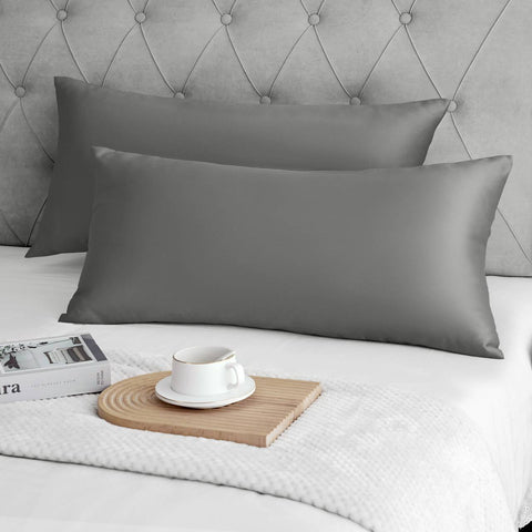 Rootz 2 Set Satin Pillow Cover - Soft Pillowcase - Silky with Zipper - Enhances Hair Care - Grey 40 x 80 cm