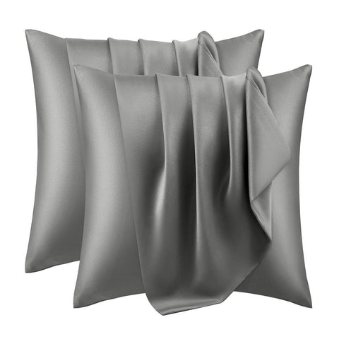 Rootz 2 Set Satin Pillow Covers - Silky Pillowcase - Soft Cushion Cover - Hair Care Benefits - Grey 80x80 cm