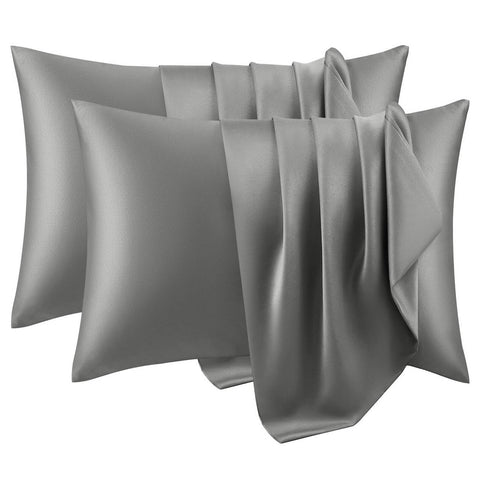 Rootz 2 Piece Satin Pillow Cover Set - Soft Pillow Cover - Grey Pillowcase - Skin Protection - 50x70 cm