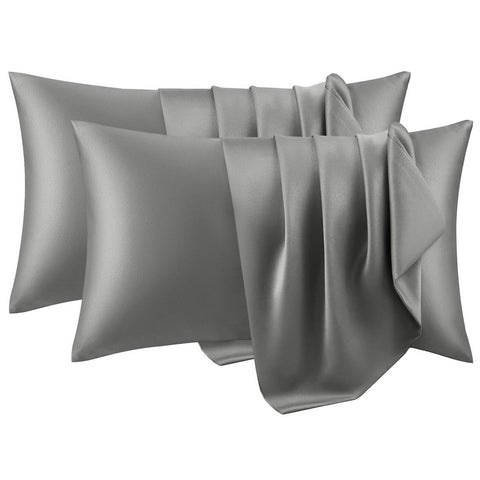 Rootz 2 Piece Set Satin Pillow Covers - Silky Pillow Cases - Soft Pillow Covers - Hair Care - Grey 30x50 cm