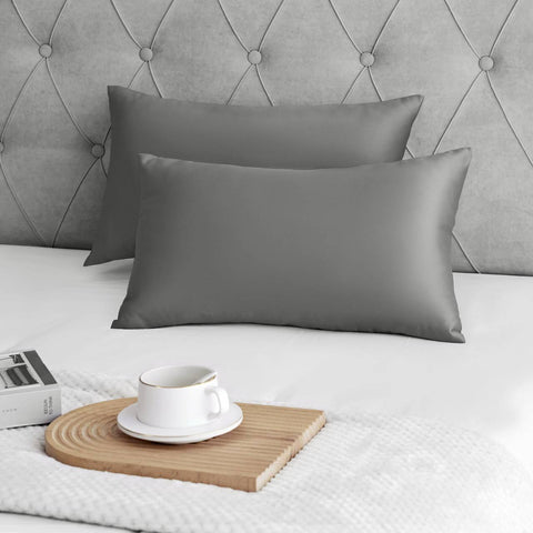 Rootz 2 Piece Set Satin Pillow Covers - Silky Pillow Cases - Soft Pillow Covers - Hair Care - Grey 30x50 cm