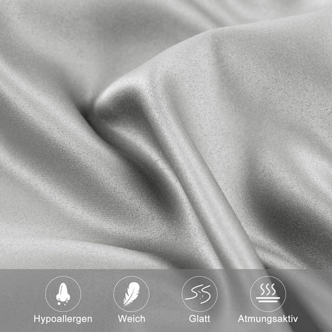 Rootz 2 Set Gray Satin Pillow Covers - Silky Pillowcases - Soft Cushion Covers - Hair Care Benefit - 80x80 cm with Hidden Zipper