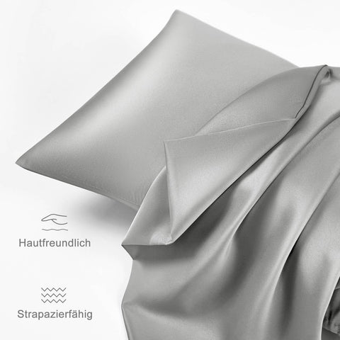 Rootz 2 Set Satin Pillow Cover - Silky Pillow Case - Soft Pillow Protector - Hair Care - Grey 30x50cm
