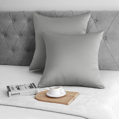 Rootz 2 Set Gray Satin Pillow Covers - Silky Pillowcases - Soft Cushion Covers - Hair Care Benefit - 80x80 cm with Hidden Zipper