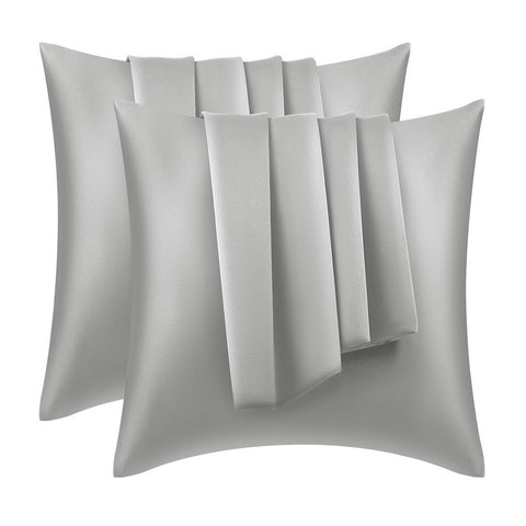 Rootz 2 Piece Set Satin Pillow Cover - Soft Pillow Case - Silky Grey Zippered - Protects Hair and Skin - 40x40 cm