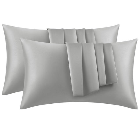 Rootz 2 Set Satin Pillow Cover - Silky Pillow Case - Soft Pillow Protector - Hair Care - Grey 30x50cm