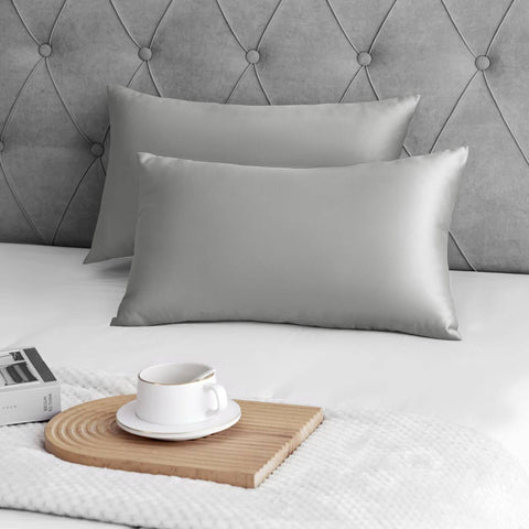 Rootz 2 Set Satin Pillow Cover - Silky Pillow Case - Soft Pillow Protector - Hair Care - Grey 30x50cm
